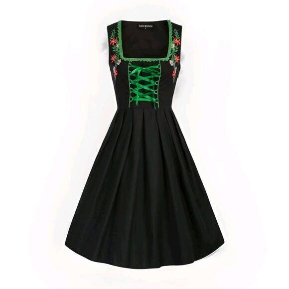 Scarlet Darkness Dresses & Skirts - Scarlet Darkness Dirndl Dress XL Costume Bavarian Oktoberfest German Black Green